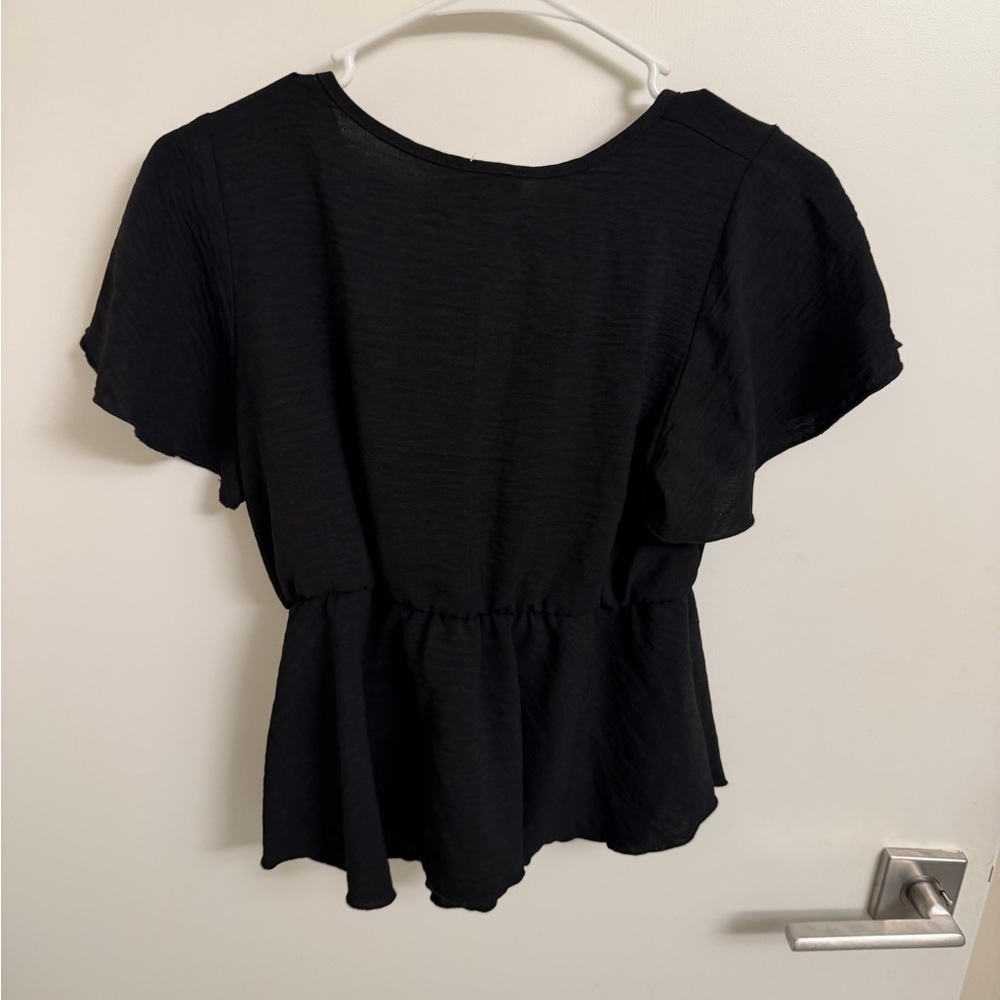See You Monday Black Tie-Front Peplum Blouse - Picture 2 of 2